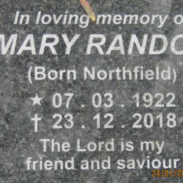 RANDON Mary nee NORTHFIELD 1922-2018