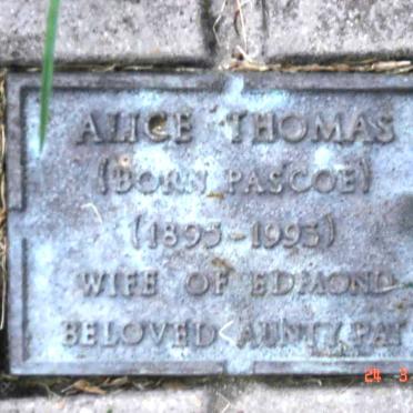 THOMAS Alice nee PASCOE 1895-1995