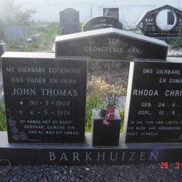 BARKHUIZEN John Thomas 1902-1974 &amp; Rhoda Christina 1923-1994