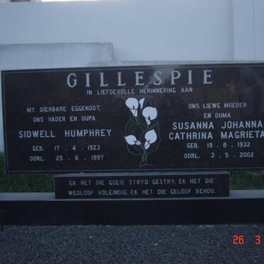 GILLESPIE Sidwell Humphrey 1923-1997 &amp; Susanna Johanna Catharina Magrieta 1932-2002