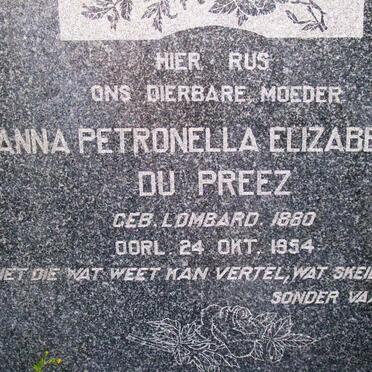 PREEZ Anna Petronella Elizabeth, du nee LOMBAARD 1880-1954