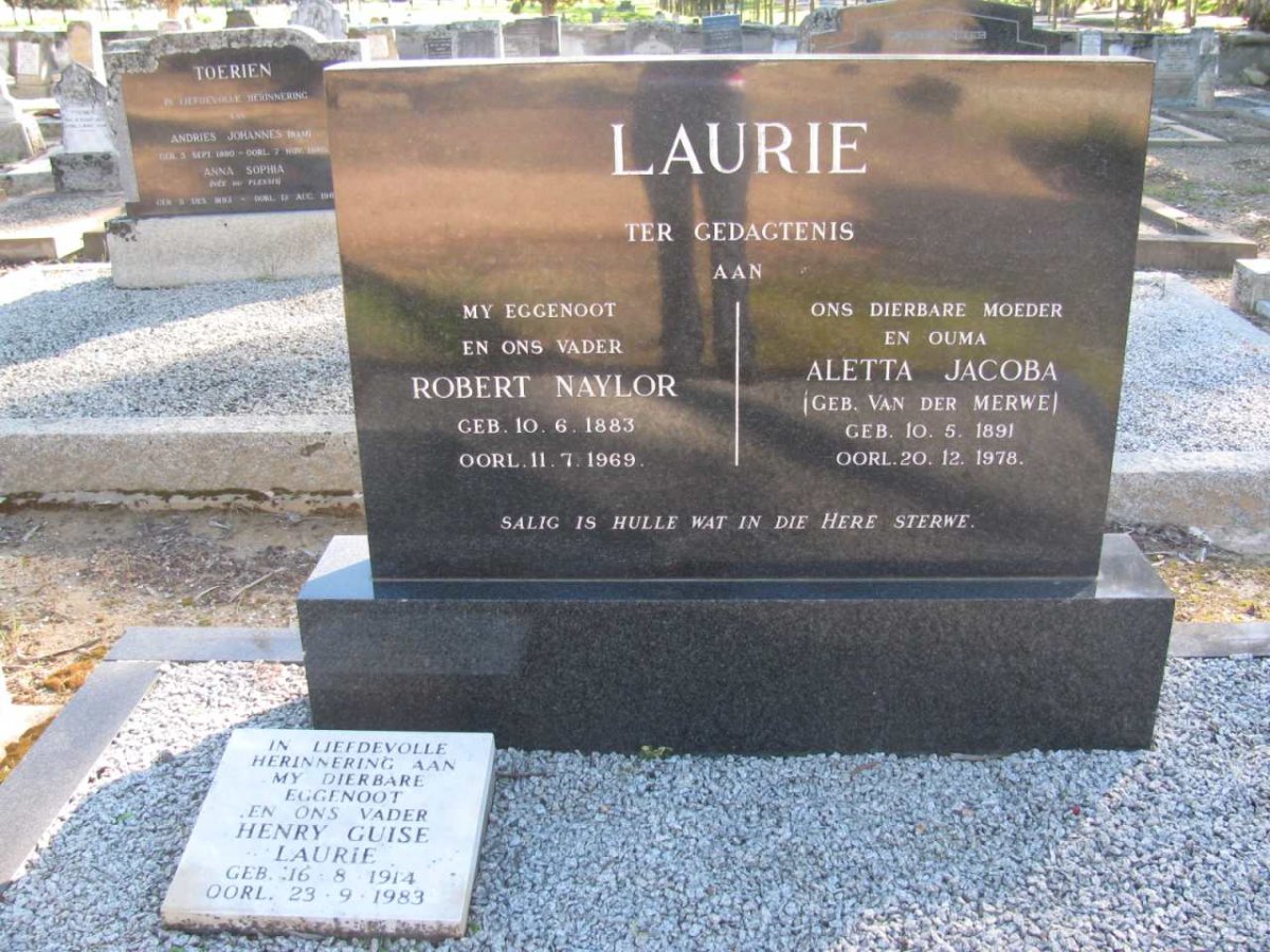 LAURIE Robert Naylor 1883-1969 & Aletta Jacoba VAN DER MERWE 1891-1978 :: LAURIE Henry Guise 1914-1983