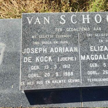 SCHOOR Joseph Adriaan De Kock, van 1912-1988 & Elizabeth Magdalena 1909-1992