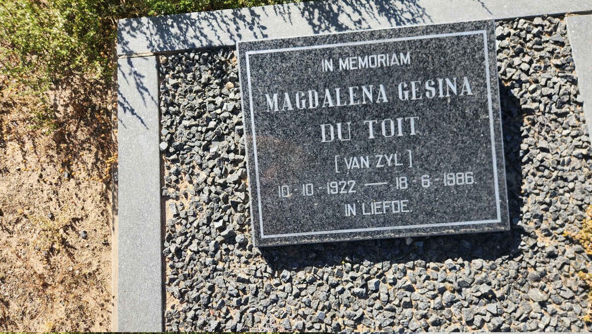TOIT Magdalena Gesina, du nee VAN ZYL 1922-1982