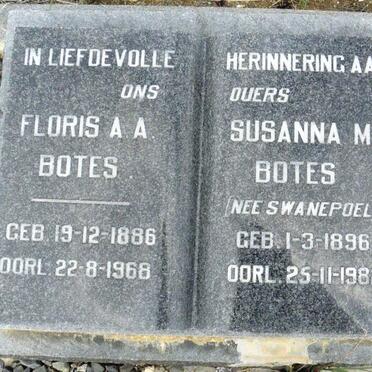 BOTES Floris A.A. 1886-1968 &amp; Susanna M. SWANEPOEL 1896-1982