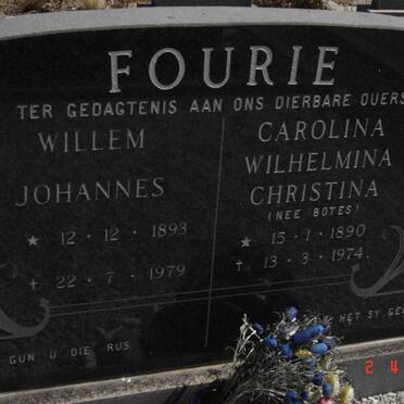 FOURIE Willem Johannes 1893-1979 &amp; Carolina Wilhelmina Christina BOTES 1890-1974