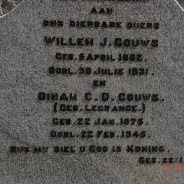 GOUWS Willem J. 1862-1931 &amp; Dinah C.D. LE GRANGE 1875-1945