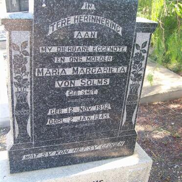 SOLMS Maria Margarieta, von nee SMIT 1892-1945