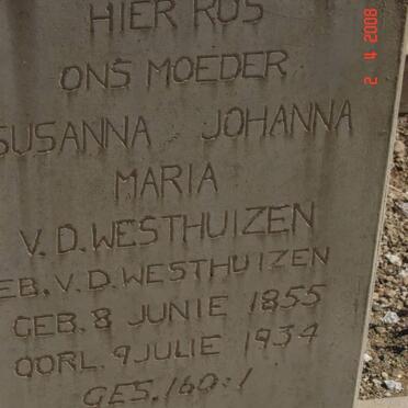 WESTHUIZEN Susanna Johanna Maria, v.d. nee V.D. WESTHUIZEN 1855-1934