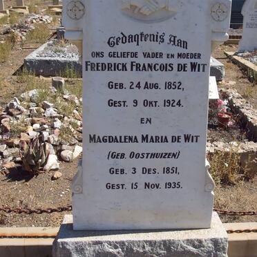 WIT Fredrick Francois, de 1852-1924 &amp; Magdalena Maria OOSTHUIZEN 1851-1935