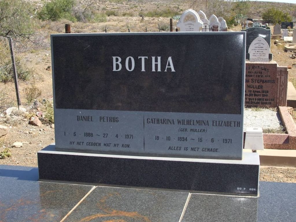 BOTHA Daniel Petrus 1888-1971 &amp; Catharina Wilhelmina Elizabeth MULLER 1894-1971
