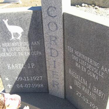 CORDIER Karel J.P. 1927-1998 &amp; Magdalena J. MARAIS 1933-