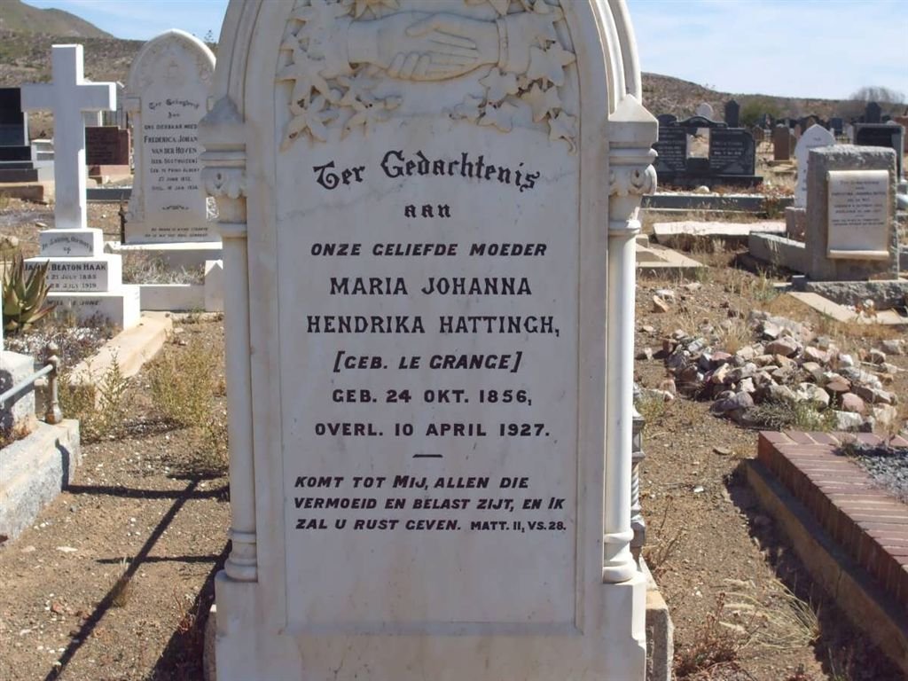 HATTINGH Maria Johanna Hendrika nee LE GRANGE 1856-1927