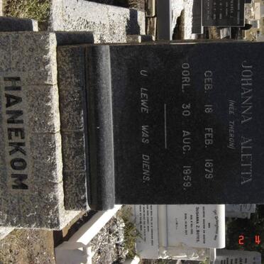 HANEKOM Johanna Aletta nee THERON 1879-1958
