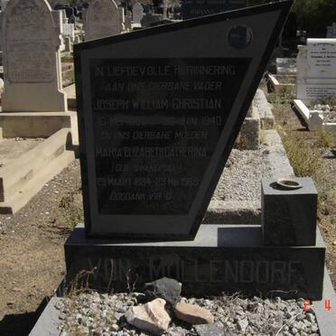 MULLENDORF Joseph William Christian, von 1863-1940 &amp; Maria Elizabeth Catherina SWANEPOEL 1884-1965