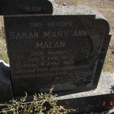 MALAN Sarah Mary Ann nee MANUEL 1875-1959