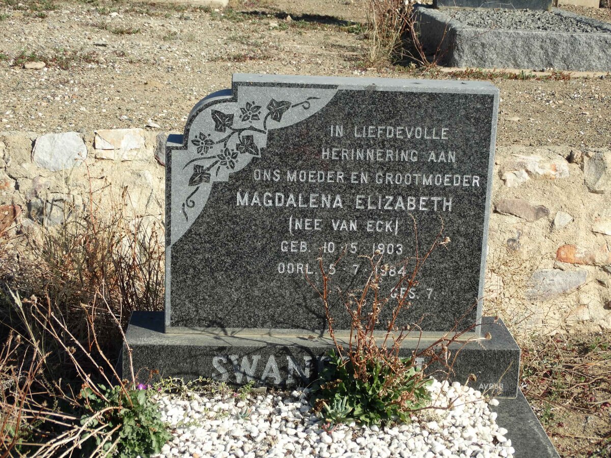 SWANEPOEL Magdalena Elizabeth nee VAN ECK 1903-1984