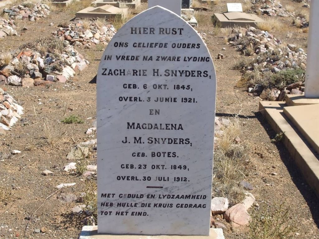 SNYDERS Zacharie H. 1845-1921 &amp; Magdalena J.M. BOTES 1849-1912