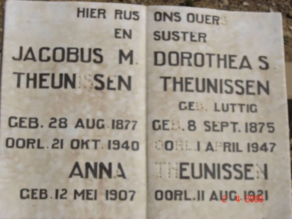 THEUNISSEN Jacobus M. 1877-1940 &amp; Dorothea S. LUTTIG 1875-1947