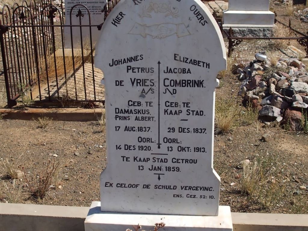 VRIES Johannes Petrus, de 1837-1920 &amp; Elizabeth Jacoba COMBRINK 1837-1913