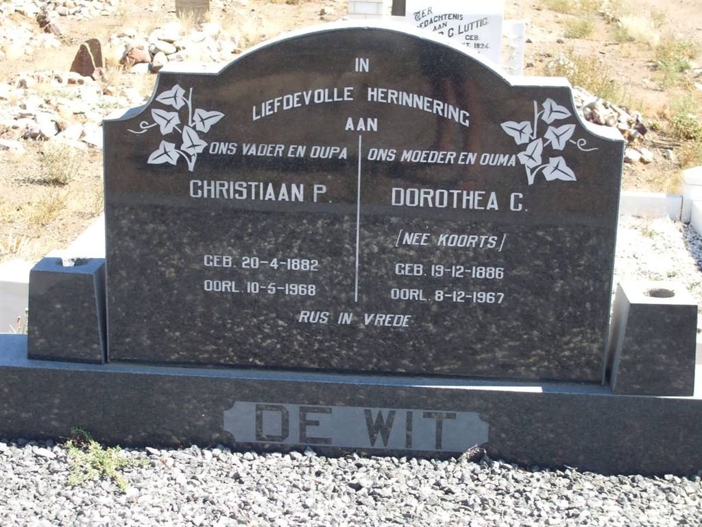 WIT Christiaan P., de 1882-1968 &amp; Dorothea C. KOORTS 1886-1967