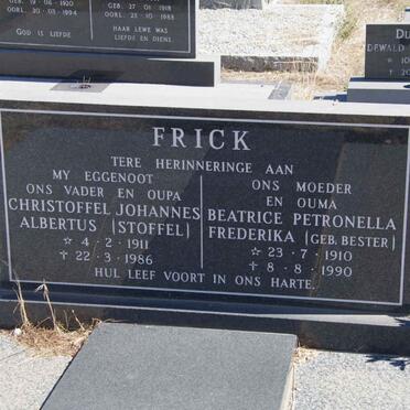 FRICK Christoffel Johannes Albertus 1911-1986 &amp; Beatrice Petronella Frederika BESTER 1910-1990