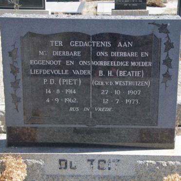 TOIT P.D., du 1914-1962 &amp; B.H. v.d. WESTHUIZEN 1907-1973