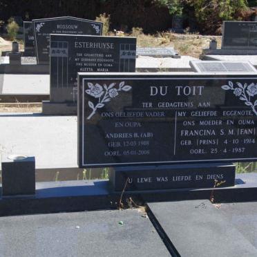 TOIT Andries B., du 1908-2008 &amp; Francina S.M. PRINS 1914-1987