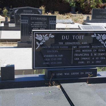 TOIT Andries B., du 1908-2008 &amp; Francina S.M. PRINS 1914-1987