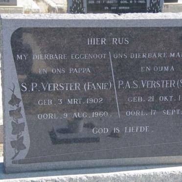 VERSTER S.P. 1902-1960 &amp; P.A.S. 1907-1992