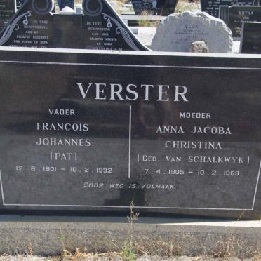 VERSTER Francois Johannes 1901-1992 &amp; Anna Jacoba Christina van SCHALKWYK 1905-1969