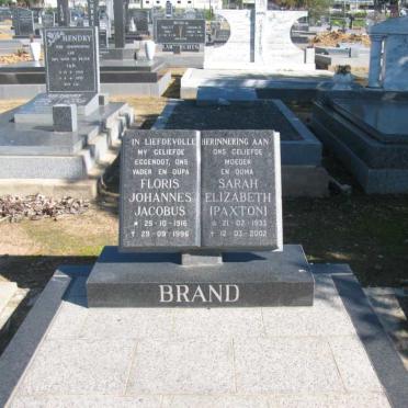 BRAND Floris Johannes Jacobus 1916-1996 &amp; Sarah Elizabeth PAXTON 1933-2002