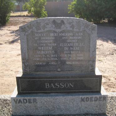 BASSON Willem Albertus 1897-1958 &amp; Elizabeth J.C. DE WAAL nee KOTZE 1906-1992