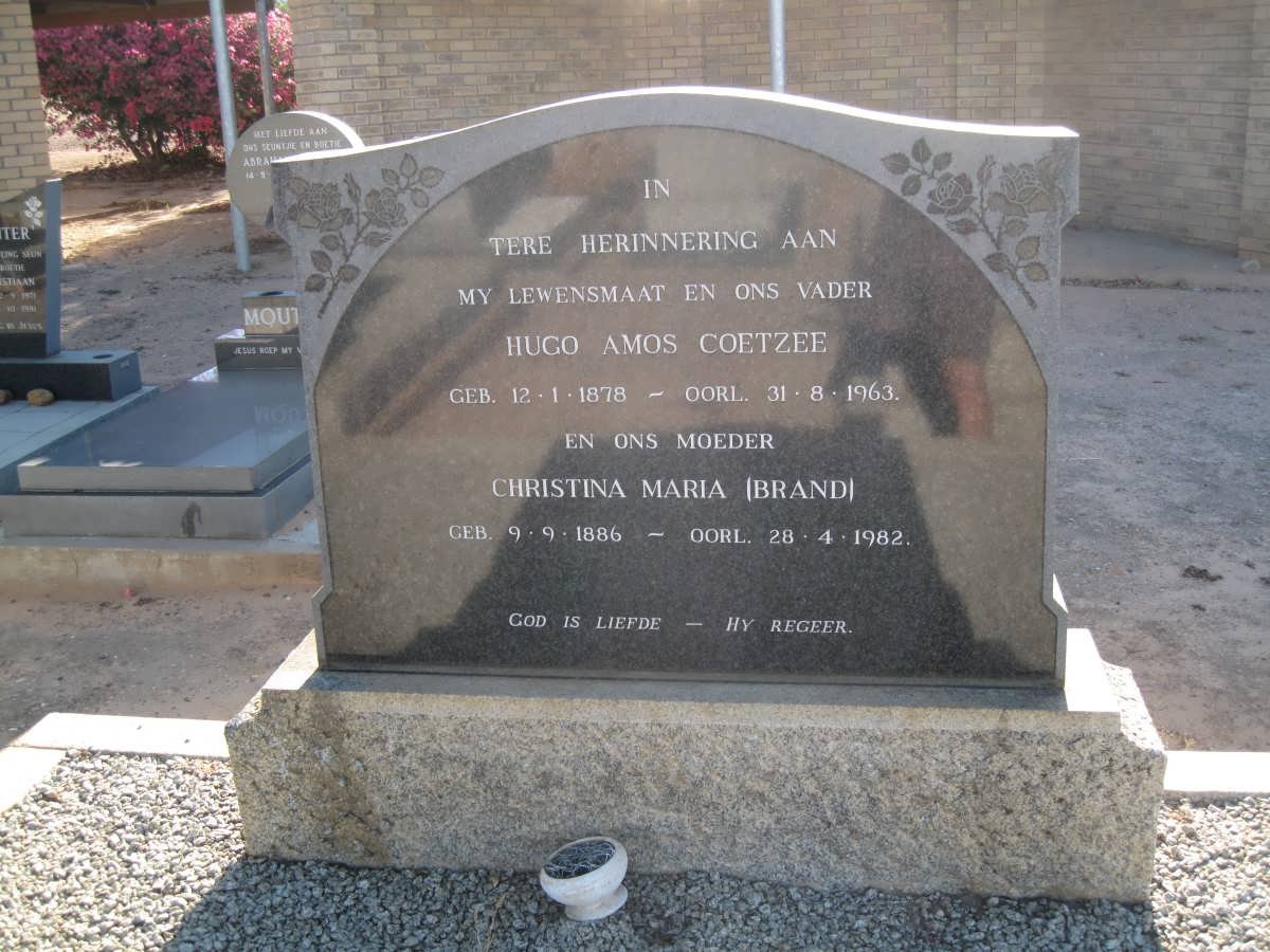 COETZEE Hugo Amos 1878-1963 &amp; Christina Maria BRAND 1886-1982