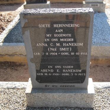 HANEKOM Arend E. 1901-1973 &amp; Anna C.M. SMIT 1904-1961