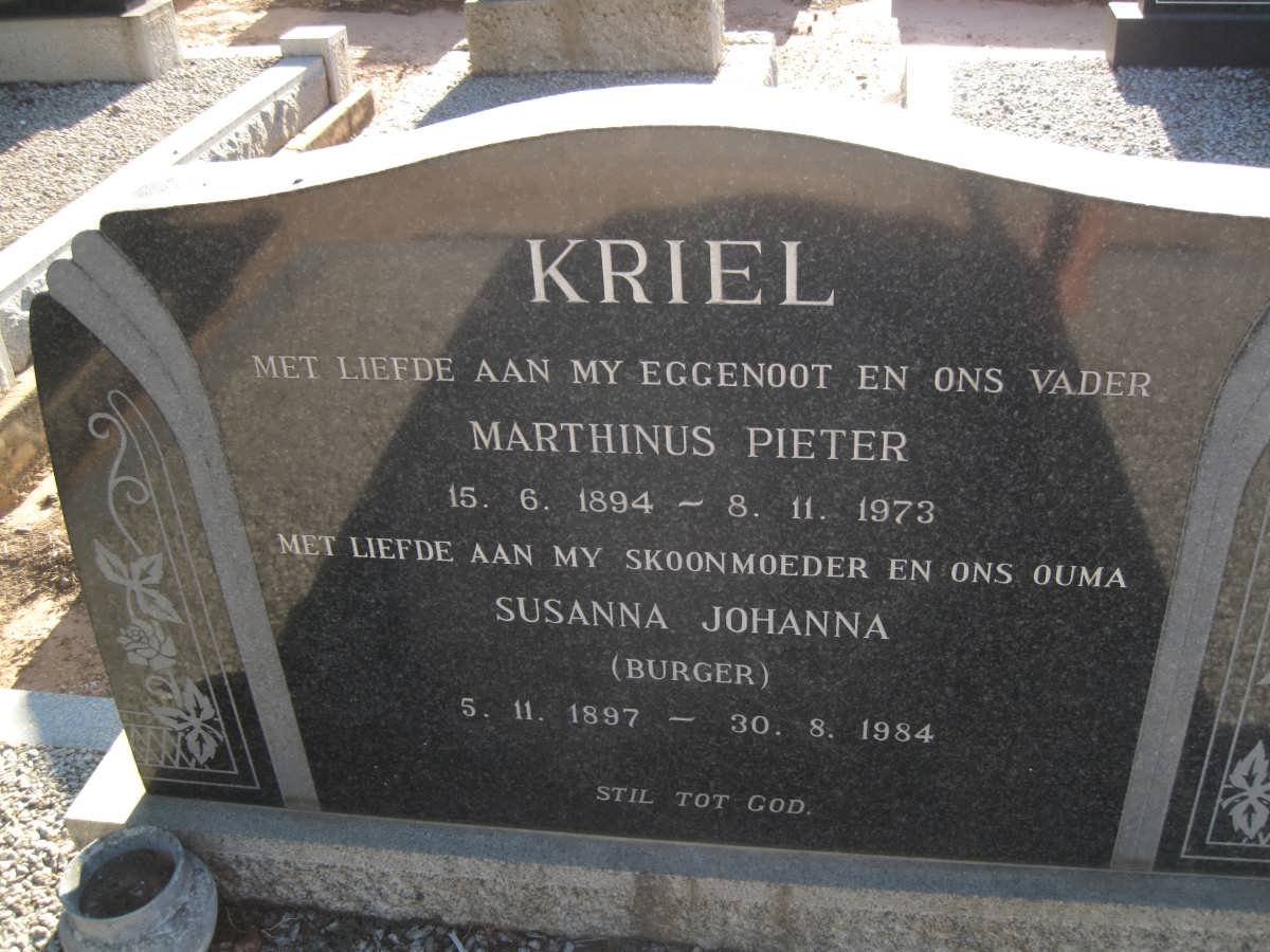 KRIEL Marthinus Pieter 1894-1973 &amp; Susanna Johanna BURGER 1897-1984