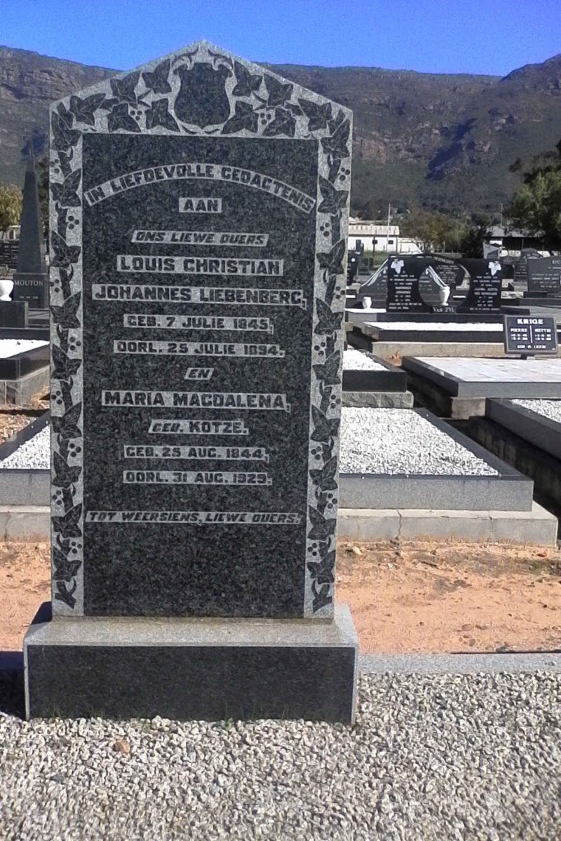 LIEBENBERG Louis Christian Johannes 1845-1894 &amp; Maria Magdalena KOTZÉ 1844-1929