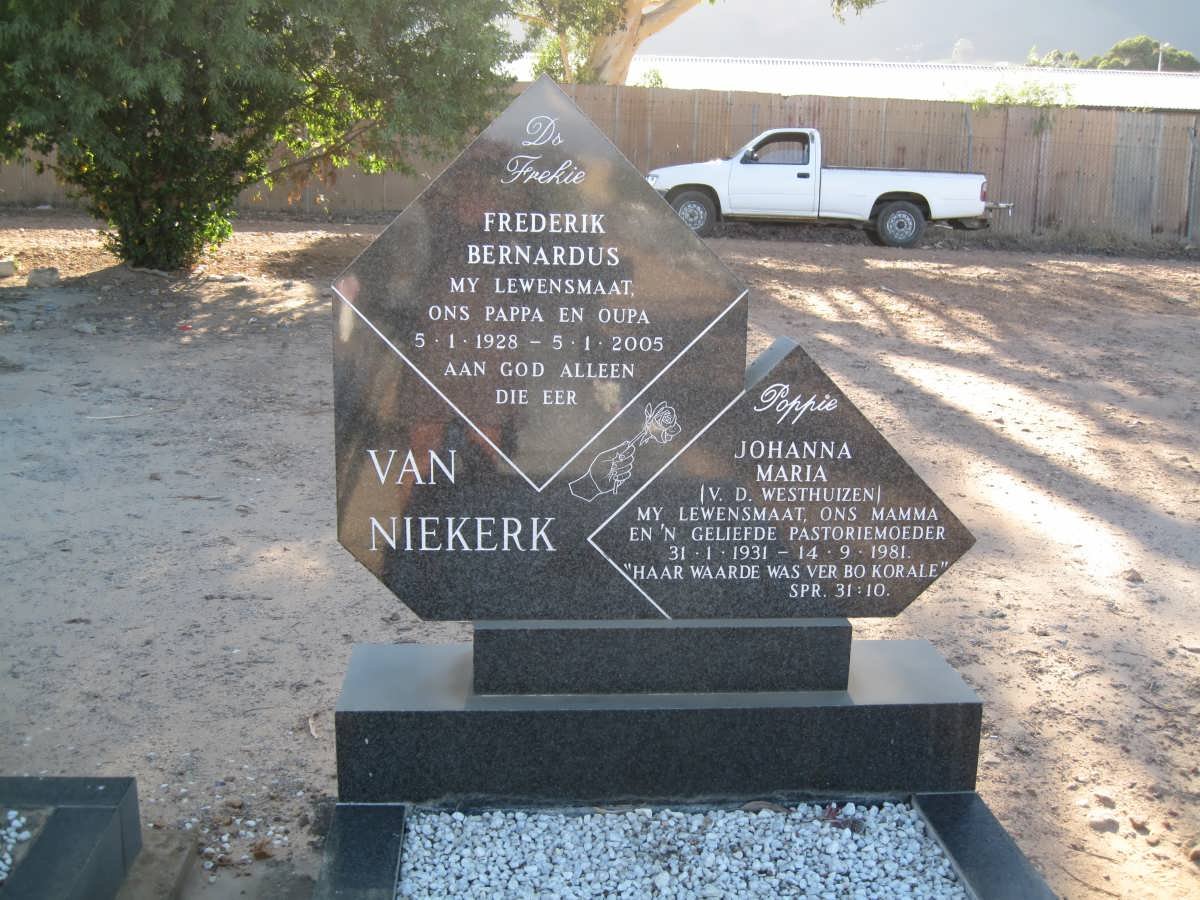 NIEKERK Frederik Bernardus, van 1928-2005 &amp; Johanna Maria V.D. WESTHUIZEN 1931-1981