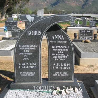 TOERIEN Kobus 1934-2010 &amp; Anna VAN MOLENDORF 1934-2004