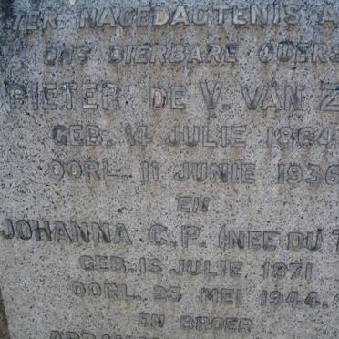 ZYL Pieter de V., van 1864-1936 &amp; Johanna C.P. DU TOIT 1871-1946