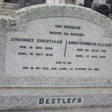 DEETLEFS Johannes Christiaan 1889-1942 &amp; Anna Cornelia Elizabeth 1901-1984