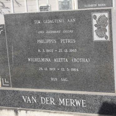 MERWE Philippus Petrus 1902-1963 &amp; Wilhelmina Aletta BOTHA 1901-1964