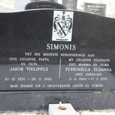 SIMONIS Jakob Philippus 1897-1980 &amp; Petronella Susanna JORDAAN 1900-1973