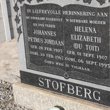 STOFBERG Johannes Petrus Jordaan 1903-1967 &amp; Helena Elizabeth DU TOIT 1907-1993