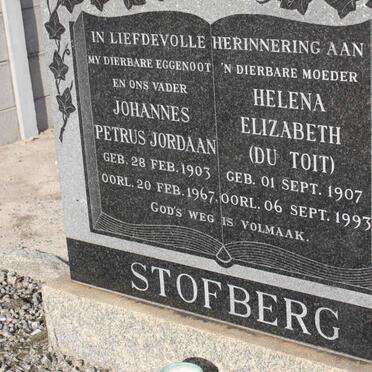 STOFBERG Johannes Petrus Jordaan 1903-1967 &amp; Helena Elizabeth DU TOIT 1907-1993
