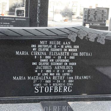 STOFBERG Jacobus Arnoldus 1905-1973 &amp; Maria Cirkina Elisabeth BOTHA 1908-1960