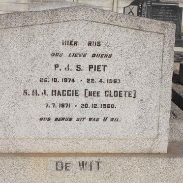WIT P.J.S., De 1874-1963 &amp; S.H.J. CLOETE 1871-1960 