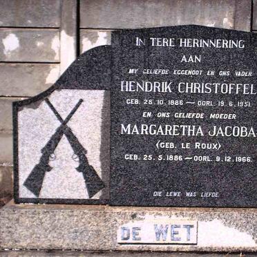 WET Hendrik Christoffel, de 1886-1951 &amp; Margaretha Jacoba LE ROUX 1886-1966