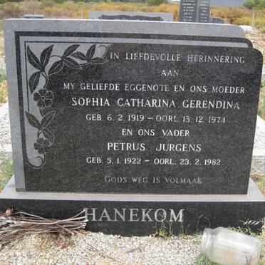 HANEKOM Petrus Jurgens 1922-1982 &amp; Sophia Catharina Gerendina 1919-1974