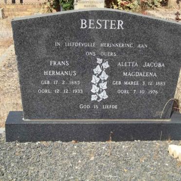 BESTER Frans Hermanus 1885-1933 &amp; Aletta Jacoba Magdalena MAREE 1883-1976